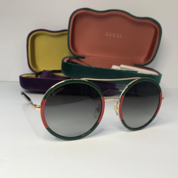 New - 💯 Original GUCCI Green Gradient Round Ladies Sunglasses GG0061S 003 - Picture 3 of 16